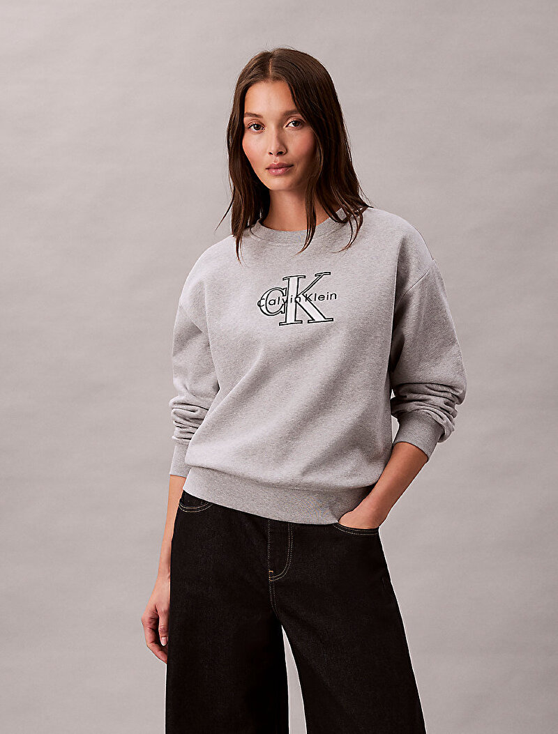 Calvin Klein Gri Renkli Kadın Foil Monologo Sweatshirt