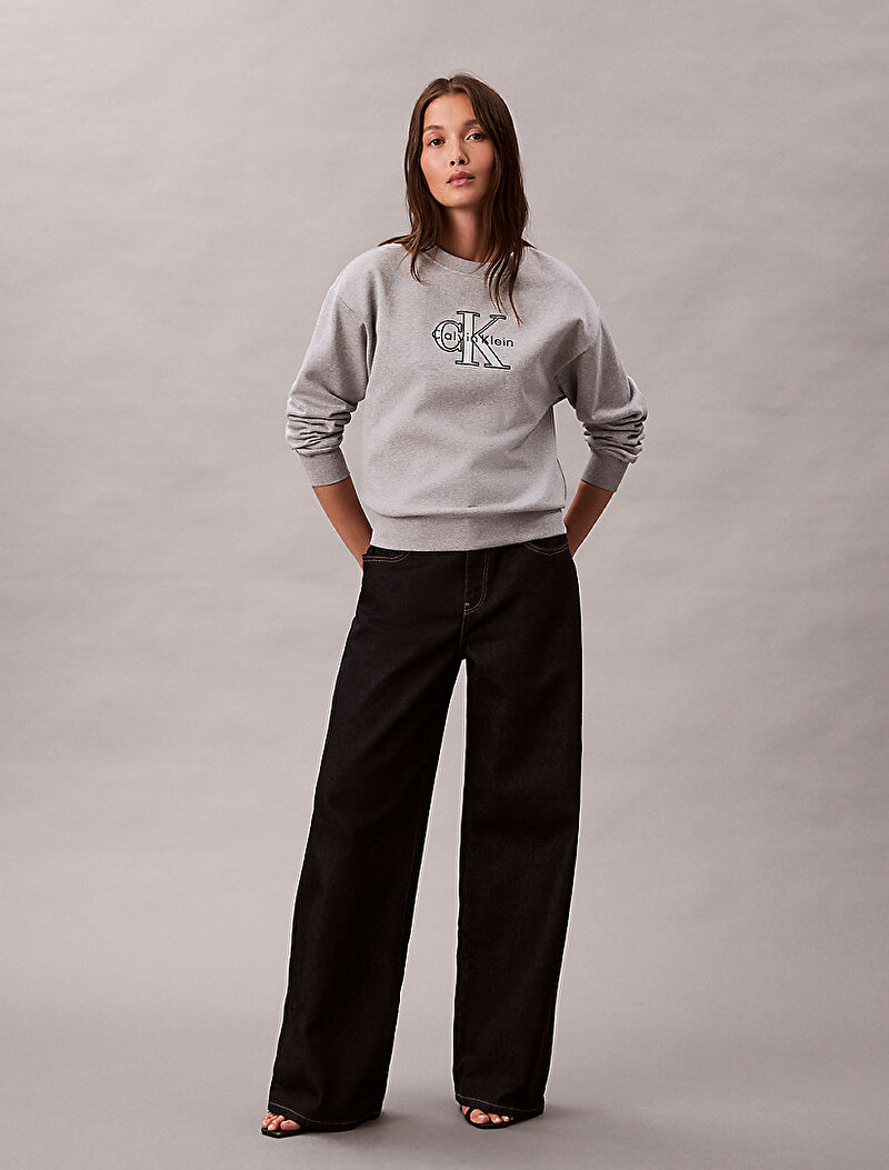 Calvin Klein Gri Renkli Kadın Foil Monologo Sweatshirt