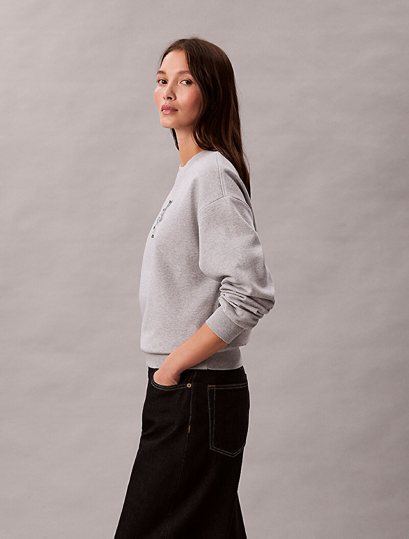Calvin Klein Gri Renkli Kadın Foil Monologo Sweatshirt