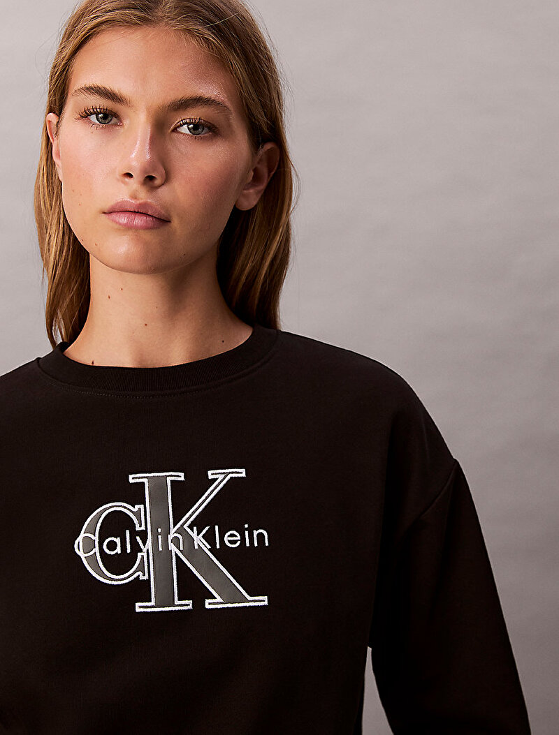 Calvin Klein Siyah Renkli Kadın Foil Monologo Sweatshirt
