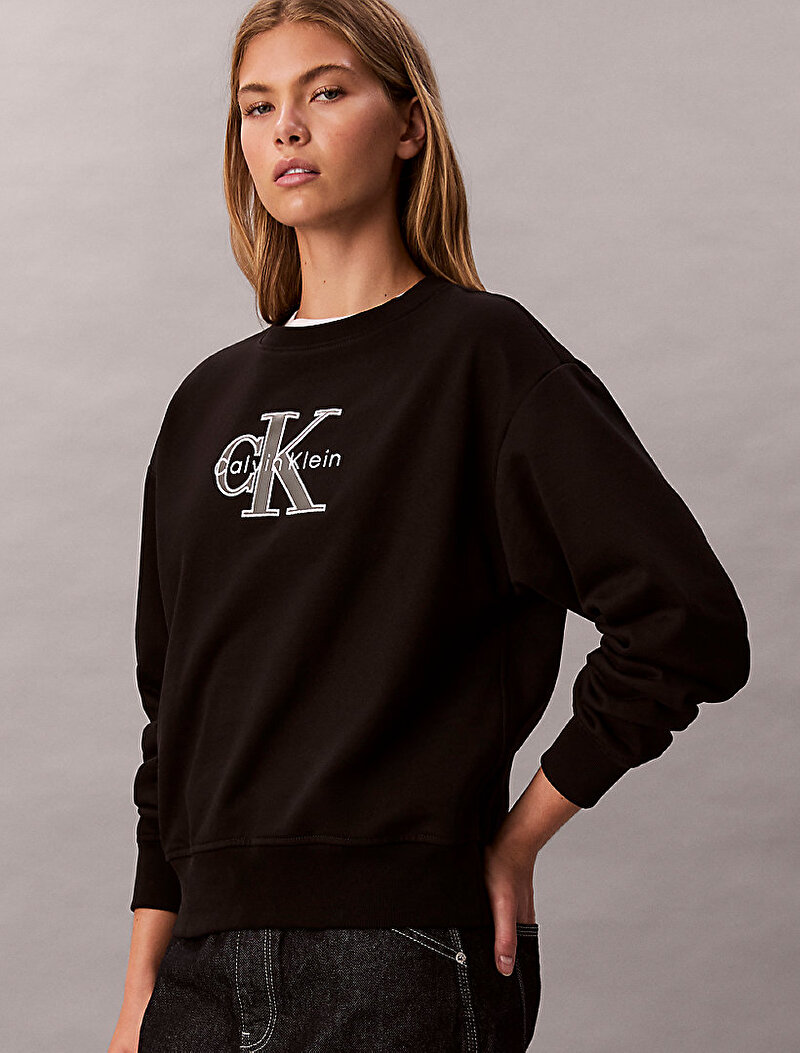 Calvin Klein Siyah Renkli Kadın Foil Monologo Sweatshirt