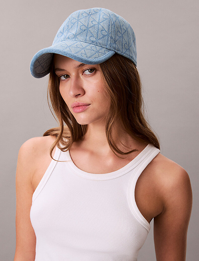 Calvin Klein Mavi Renkli Kadın Denim Emblem Burnout Şapka