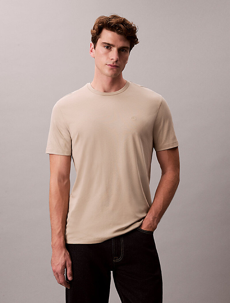 Calvin Klein Bej Renkli Erkek Supima Chest T-shirt