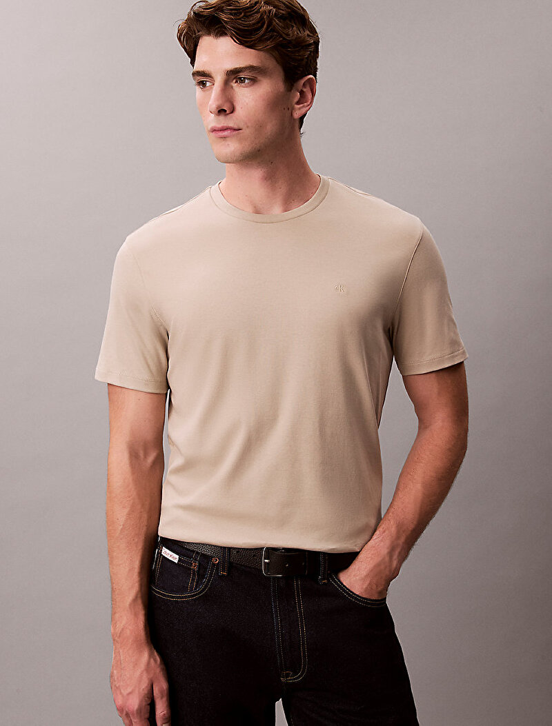 Calvin Klein Bej Renkli Erkek Supima Chest T-shirt