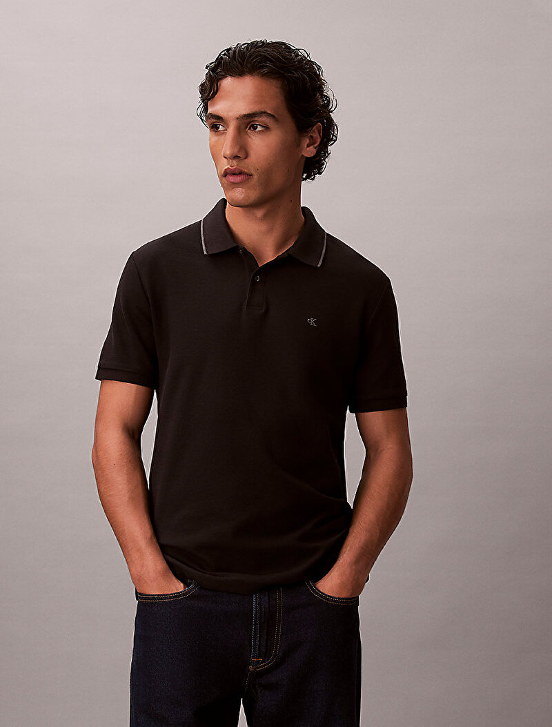 Calvin Klein Siyah Renkli Erkek Refined Pique Polo T-shirt