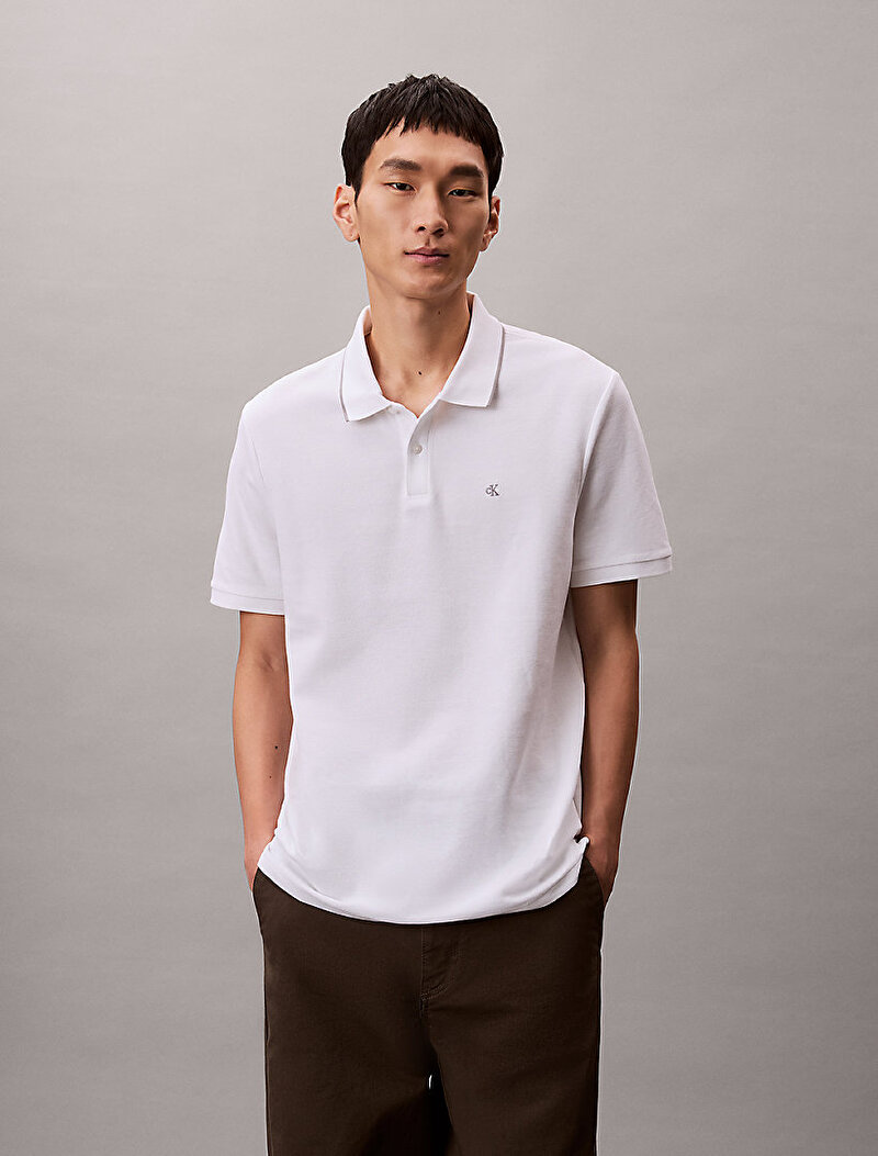 Calvin Klein Beyaz Renkli Erkek Refined Pique Polo T-shirt