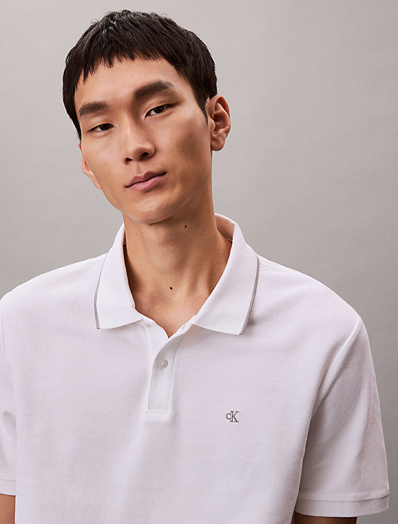 Calvin Klein Beyaz Renkli Erkek Refined Pique Polo T-shirt