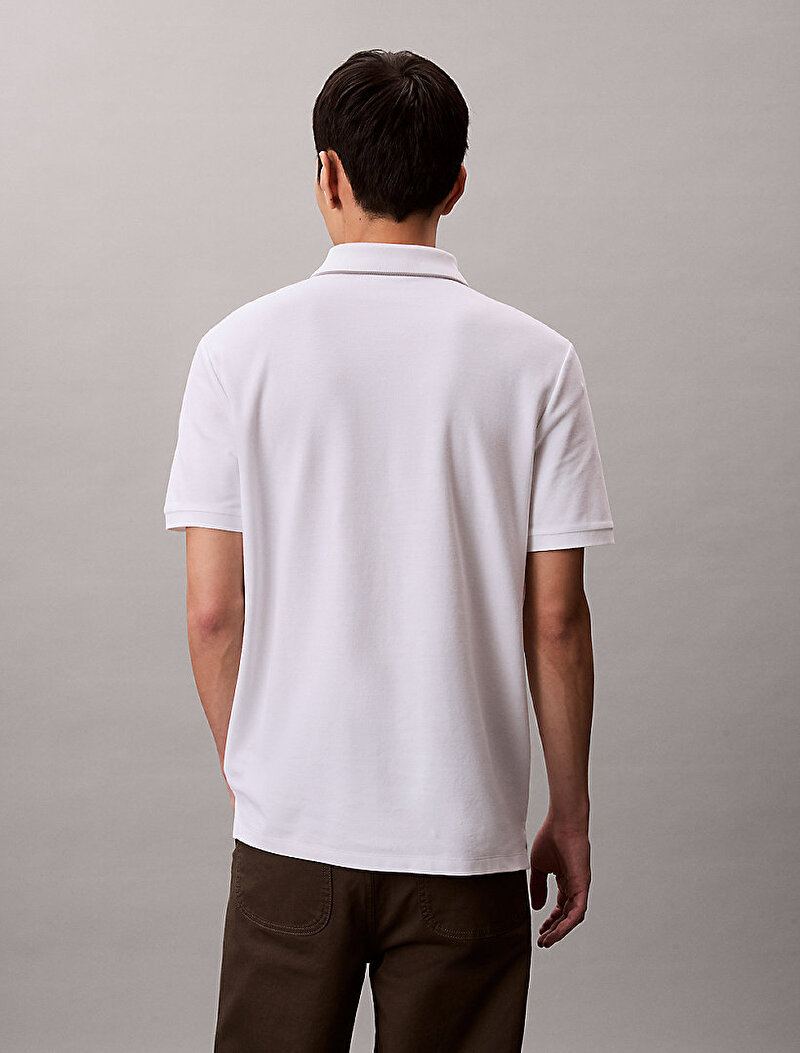 Calvin Klein Beyaz Renkli Erkek Refined Pique Polo T-shirt