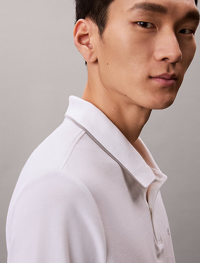 Calvin Klein Beyaz Renkli Erkek Refined Pique Polo T-shirt