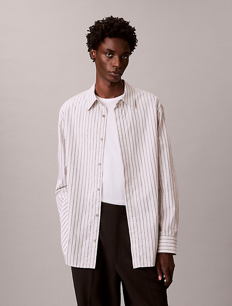 Calvin Klein Gri Renkli Erkek Multi Stripe Gömlek