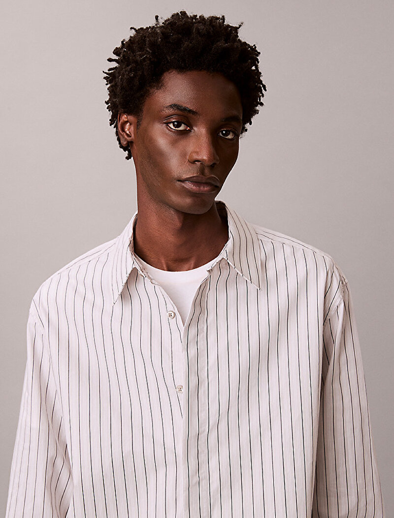 Calvin Klein Gri Renkli Erkek Multi Stripe Gömlek