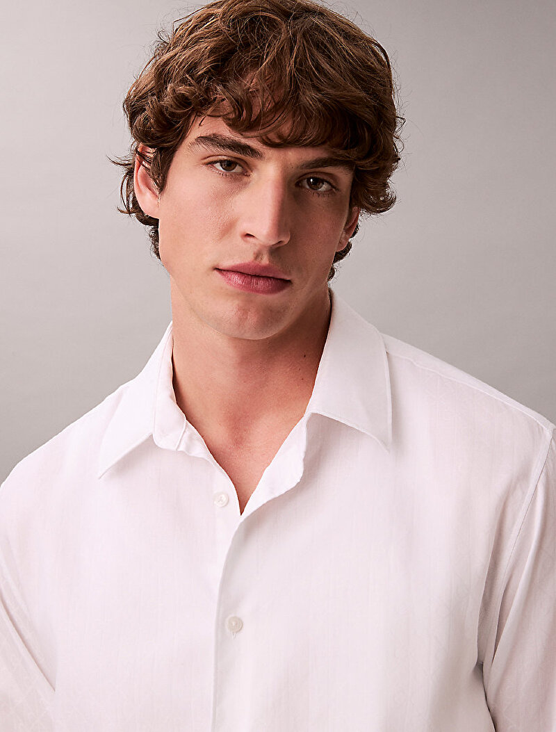 Calvin Klein Beyaz Renkli Erkek Jacquard Easy Gömlek