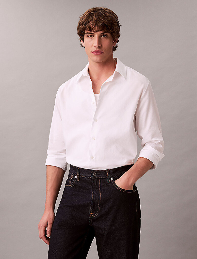 Calvin Klein Beyaz Renkli Erkek Jacquard Easy Gömlek