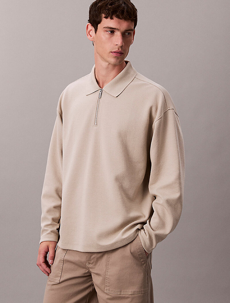Erkek Crinkle Crepe Polo T-shirt