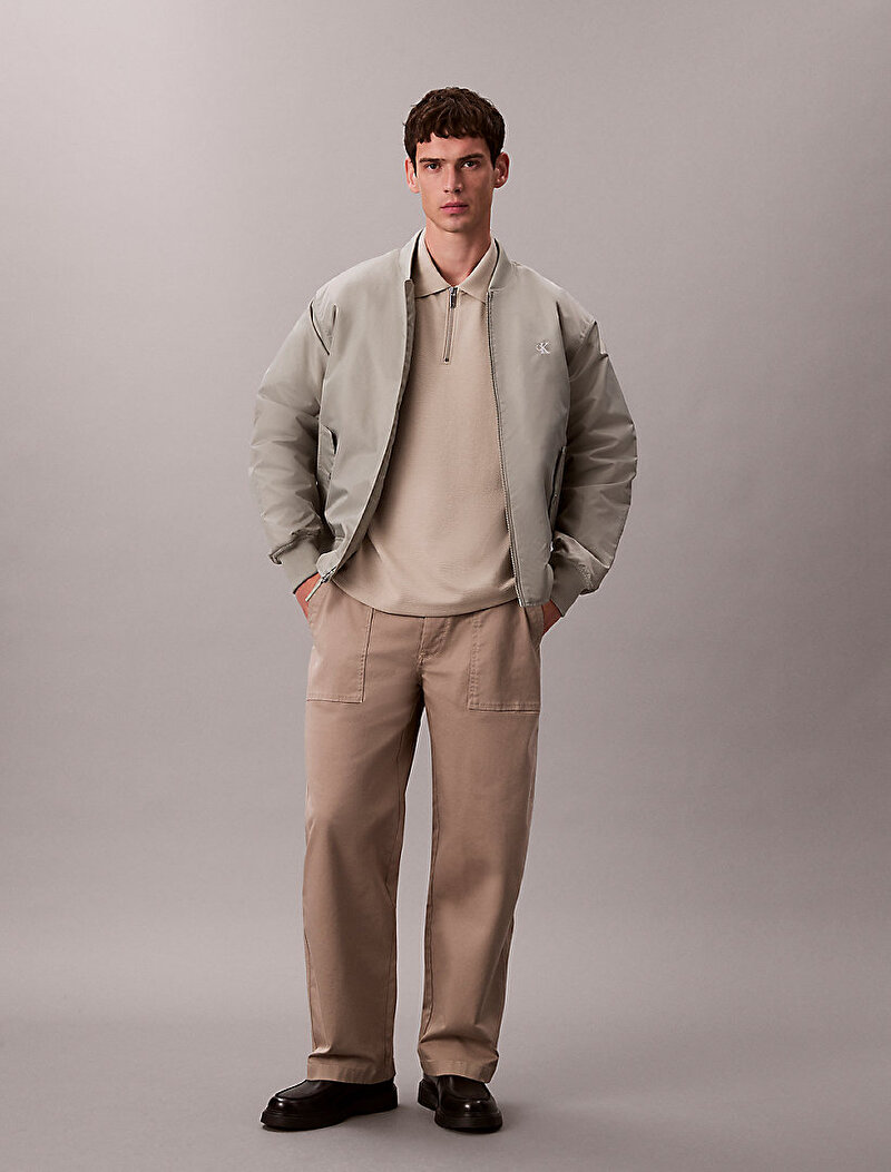 Calvin Klein Bej Renkli Erkek Crinkle Crepe Polo T-shirt