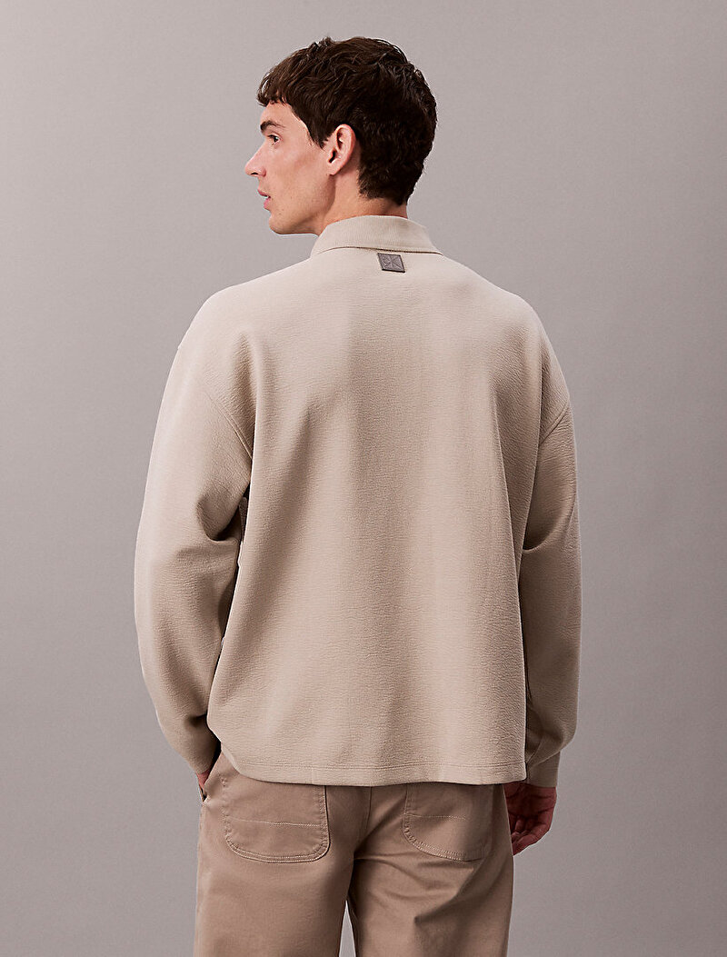 Calvin Klein Bej Renkli Erkek Crinkle Crepe Polo T-shirt