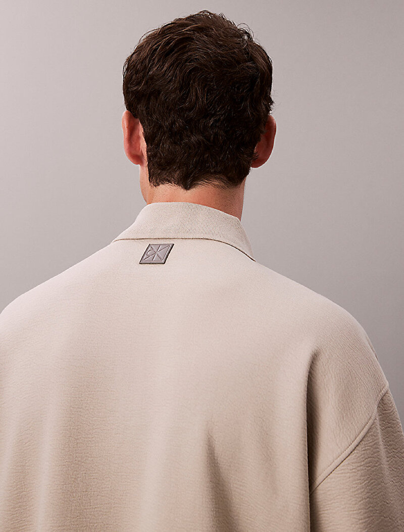 Calvin Klein Bej Renkli Erkek Crinkle Crepe Polo T-shirt