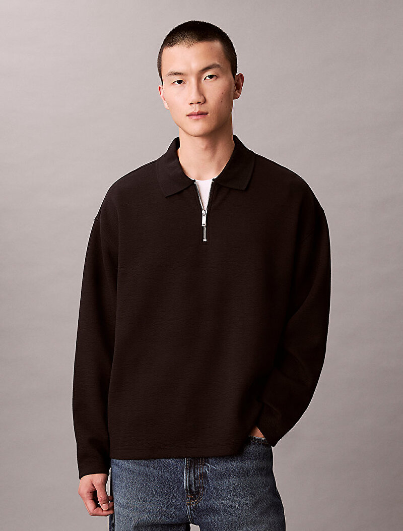 Calvin Klein Siyah Renkli Erkek Crinkle Crepe Polo T-shirt