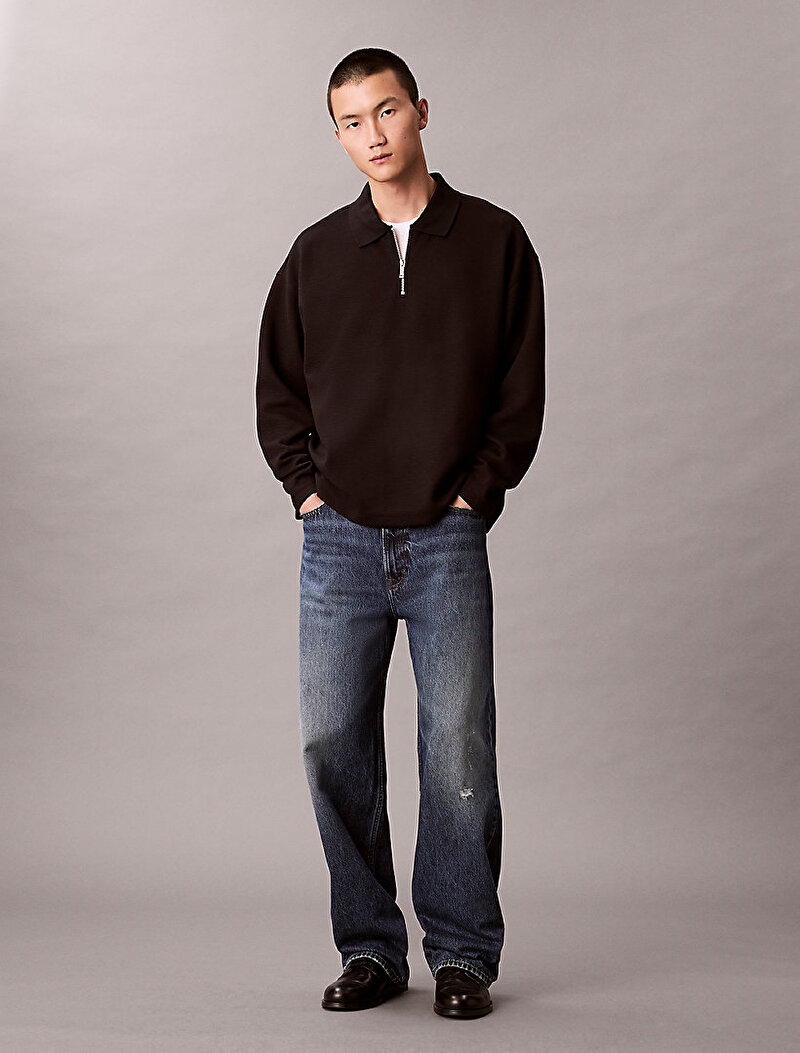 Calvin Klein Siyah Renkli Erkek Crinkle Crepe Polo T-shirt