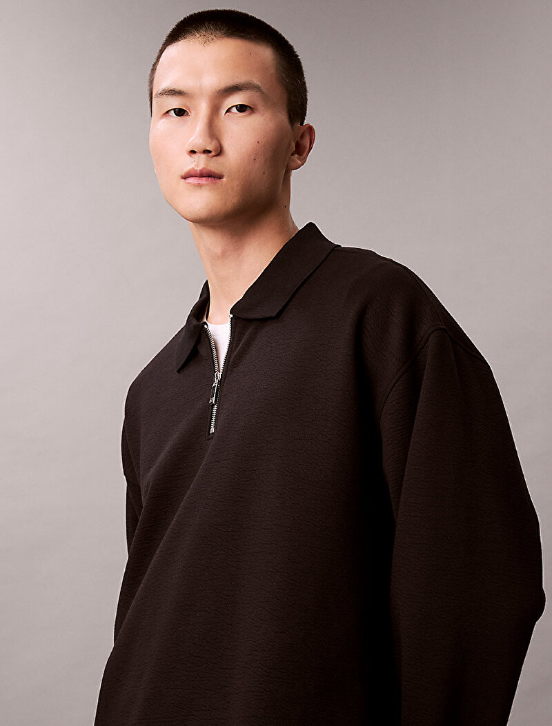 Calvin Klein Siyah Renkli Erkek Crinkle Crepe Polo T-shirt