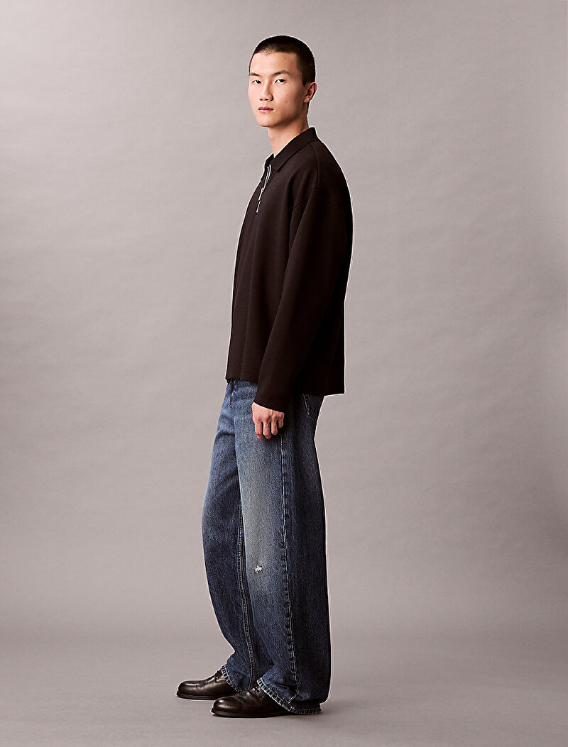 Calvin Klein Siyah Renkli Erkek Crinkle Crepe Polo T-shirt