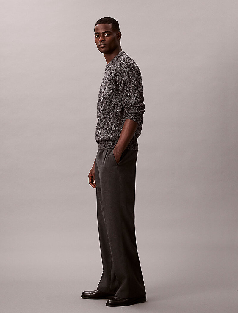 Calvin Klein Gri Renkli Erkek Lambswool Blend Kazak