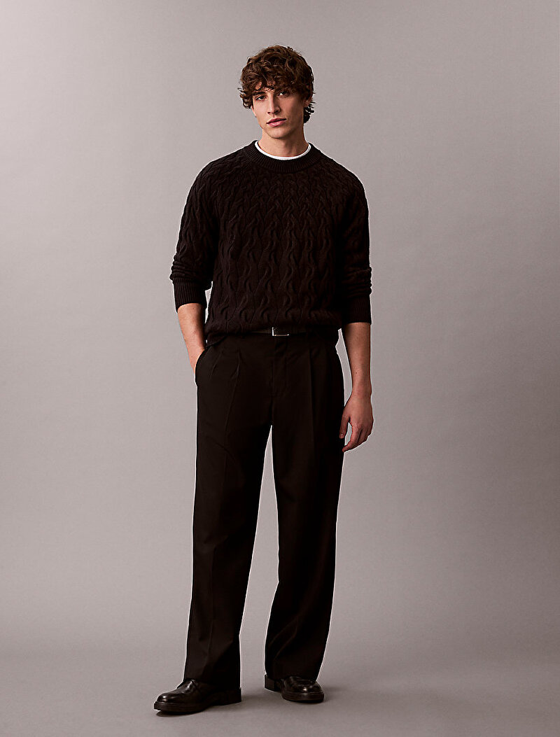 Calvin Klein Siyah Renkli Erkek Lambswool Blend Kazak