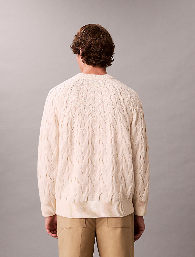 Calvin Klein Bej Renkli Erkek Lambswool Blend Kazak