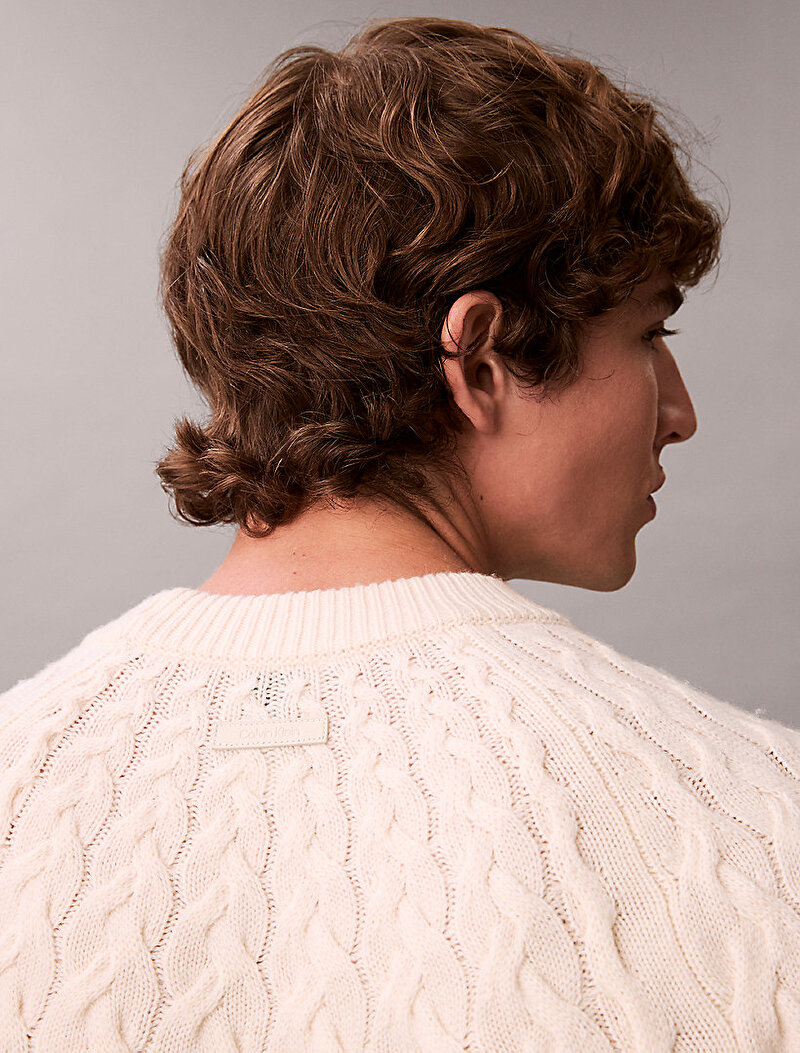 Calvin Klein Bej Renkli Erkek Lambswool Blend Kazak