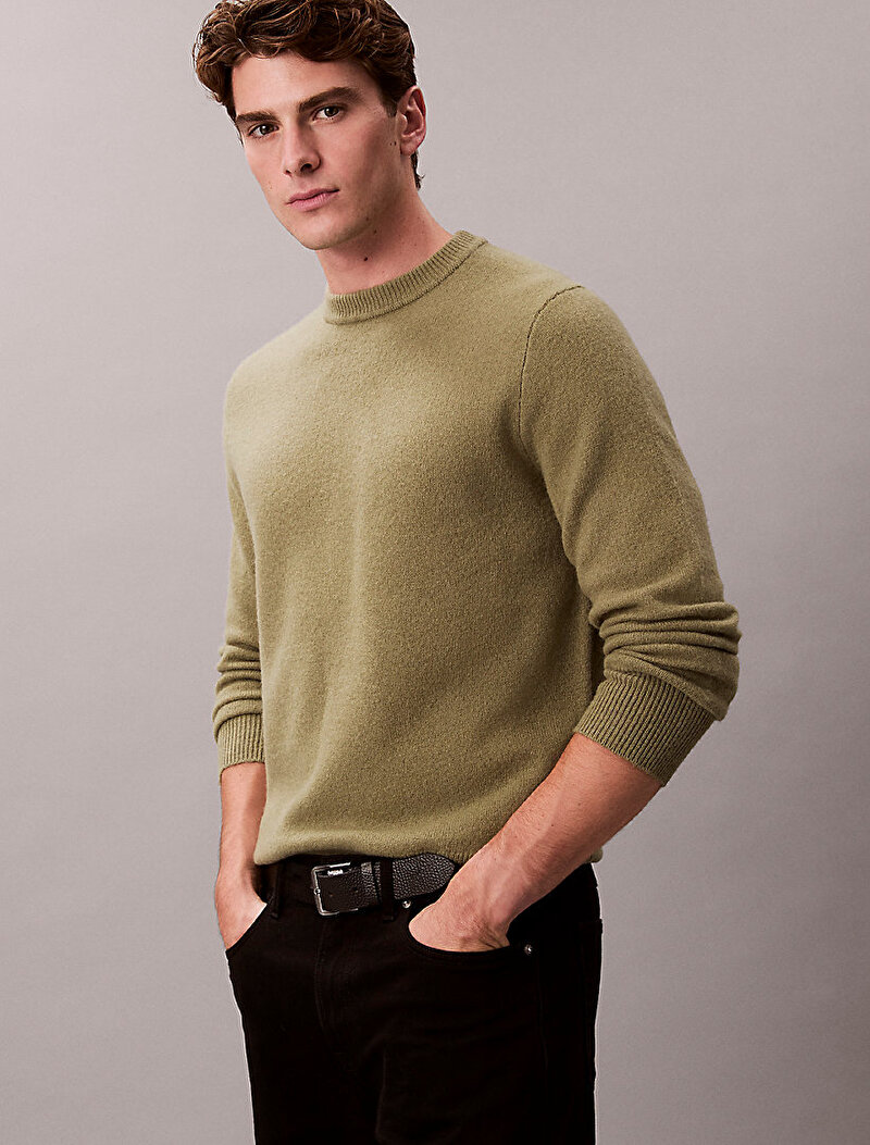 Calvin Klein Yeşil Renkli Erkek Cozy Wool Crewneck Kazak
