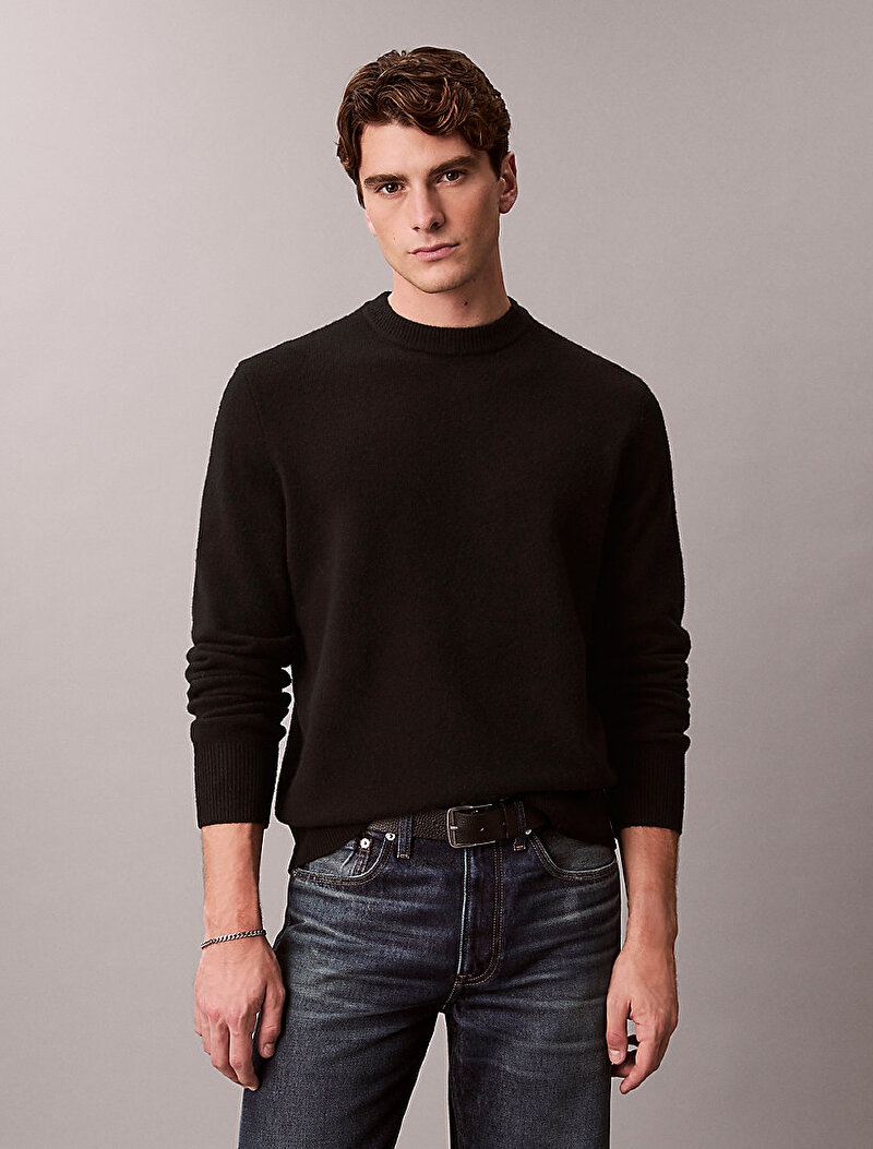 Calvin Klein Siyah Renkli Erkek Cozy Wool Crewneck Kazak