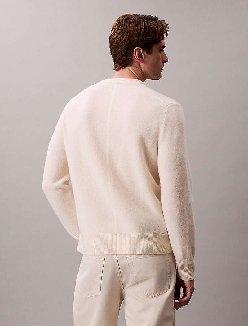 Calvin Klein Bej Renkli Erkek Cozy Wool Crewneck Kazak