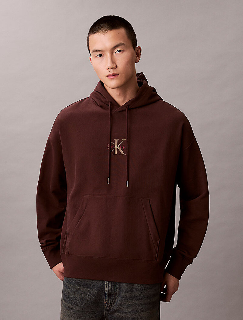 Calvin Klein Kahverengi Renkli Erkek Premium Terry Micro Sweatshirt