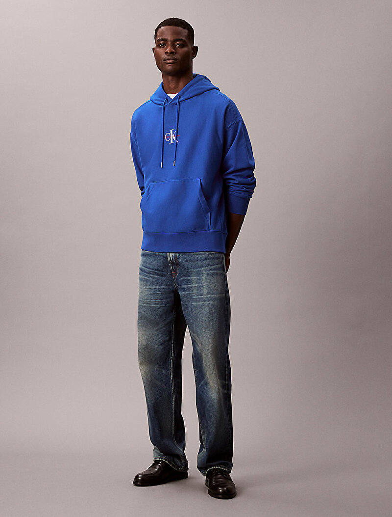 Calvin Klein Mavi Renkli Erkek Premium Terry Micro Sweatshirt