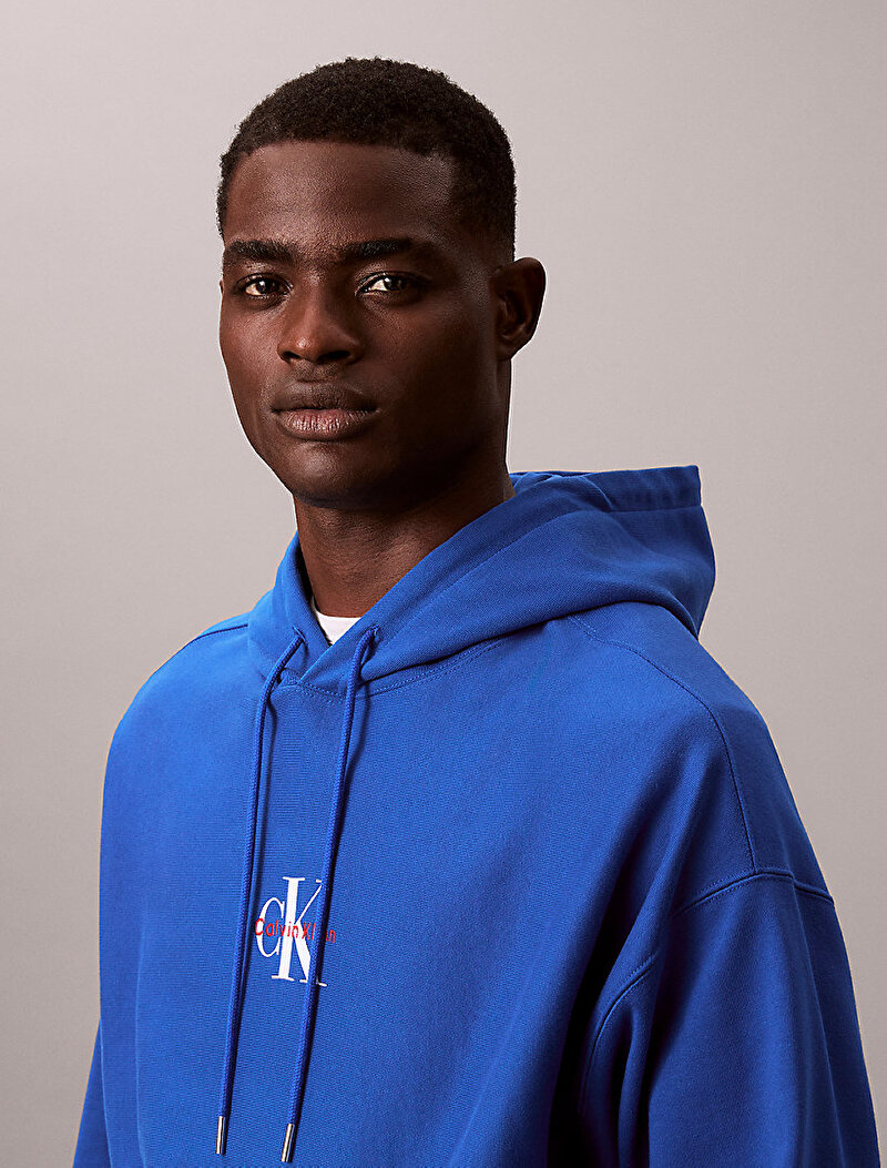 Calvin Klein Mavi Renkli Erkek Premium Terry Micro Sweatshirt