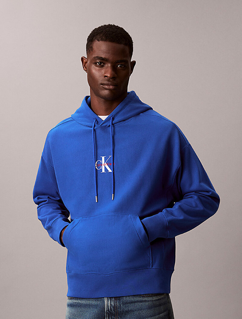 Calvin Klein Mavi Renkli Erkek Premium Terry Micro Sweatshirt