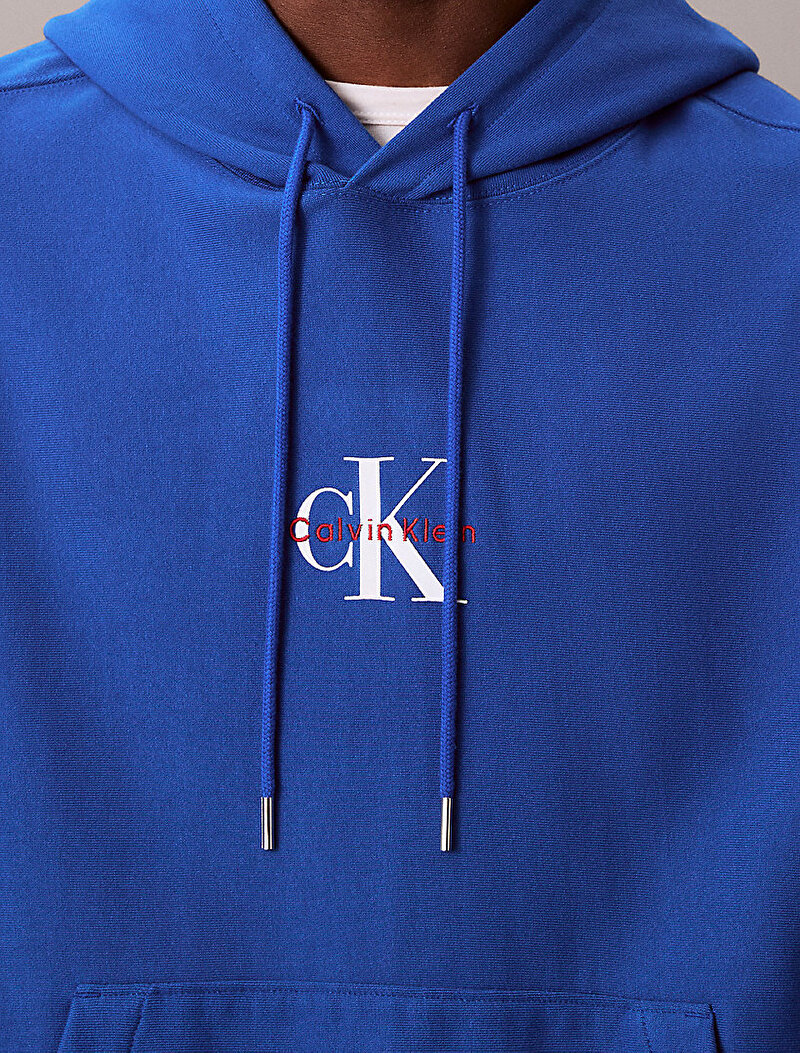 Calvin Klein Mavi Renkli Erkek Premium Terry Micro Sweatshirt