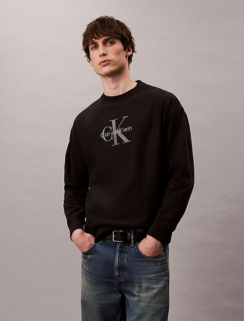 Calvin Klein Siyah Renkli Erkek Premium Terry Monogram Sweatshirt