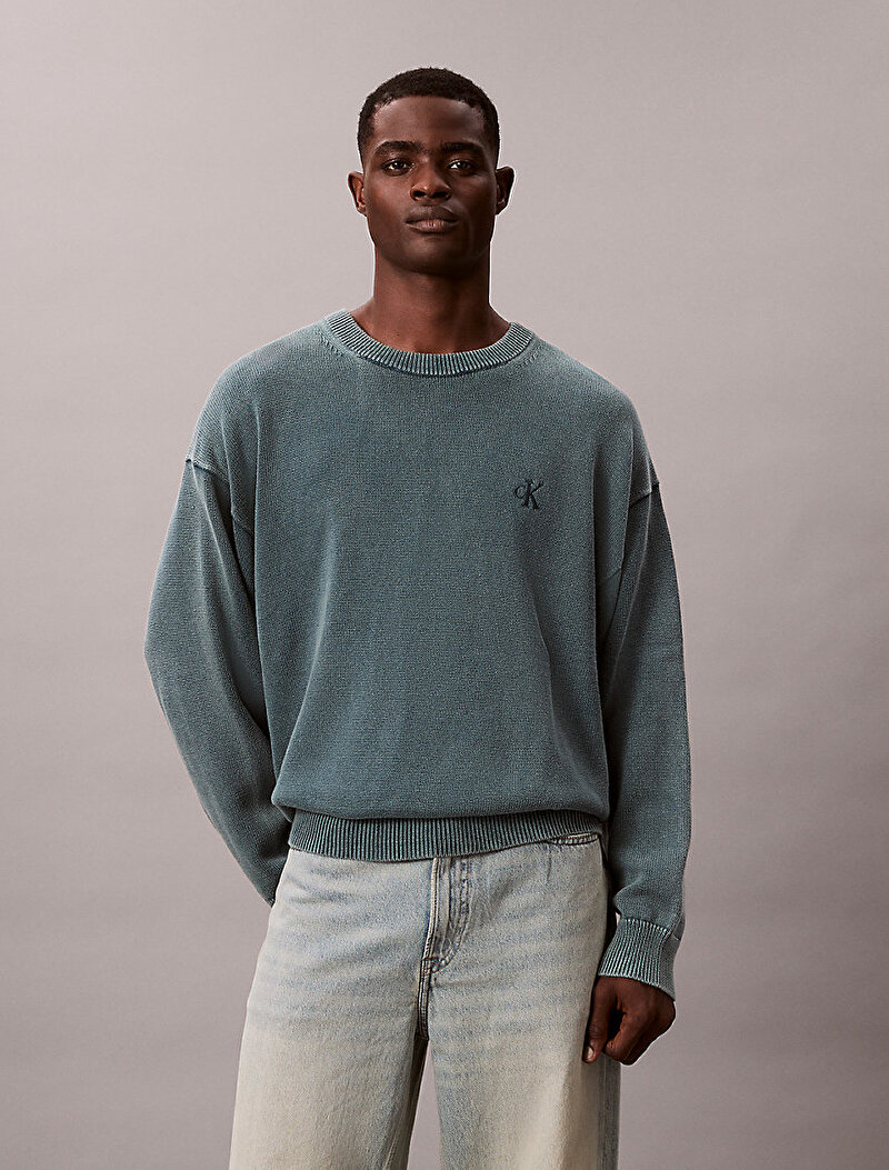 Calvin Klein Yeşil Renkli Erkek Easy Cotton Crewneck Kazak