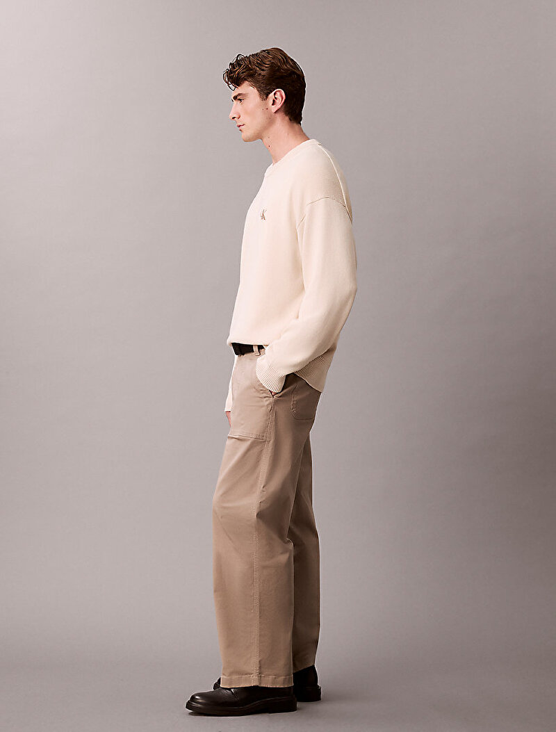 Calvin Klein Beyaz Renkli Erkek Easy Cotton Crewneck Kazak