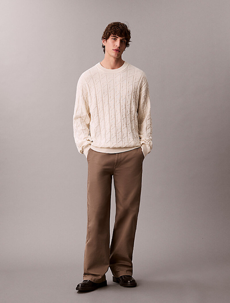 Calvin Klein Beyaz Renkli Erkek Easy Cotton Kazak