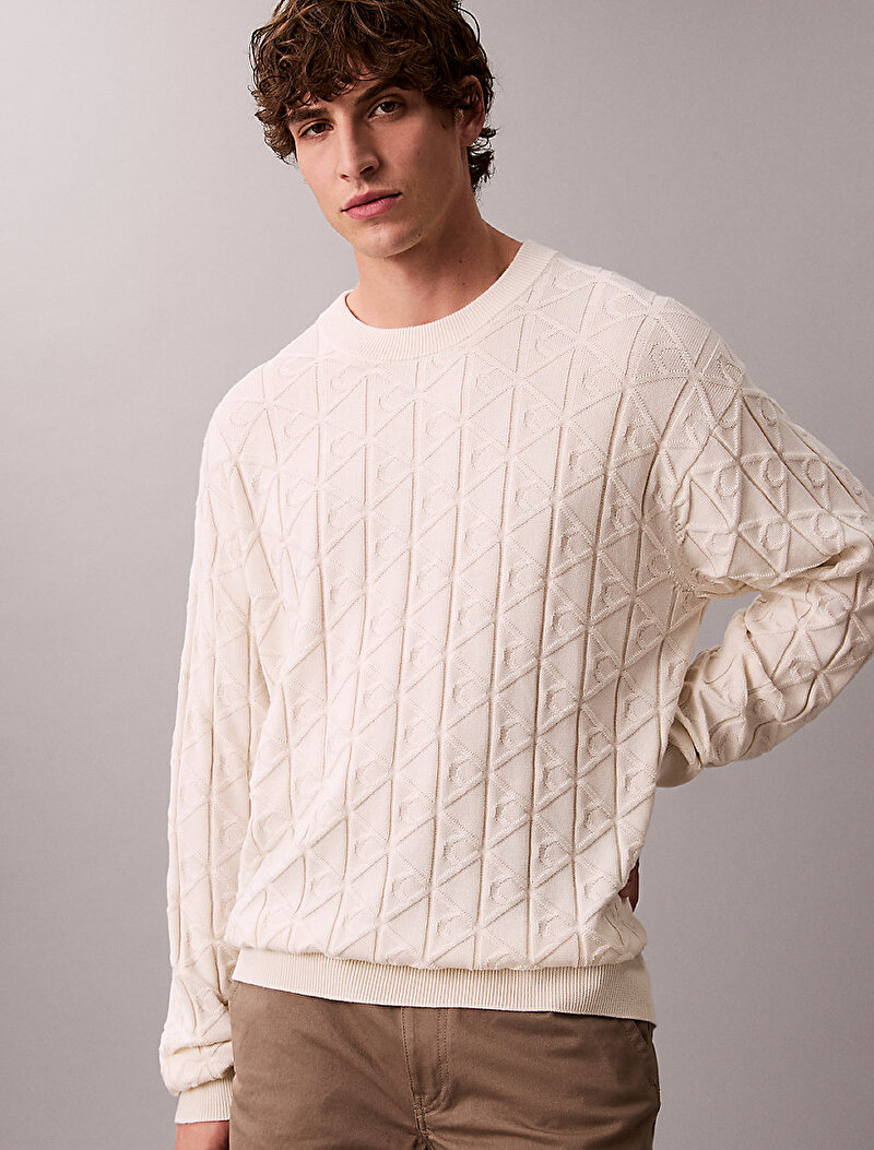 Calvin Klein Beyaz Renkli Erkek Easy Cotton Kazak