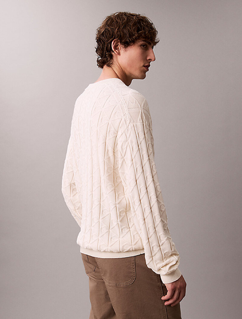 Calvin Klein Beyaz Renkli Erkek Easy Cotton Kazak