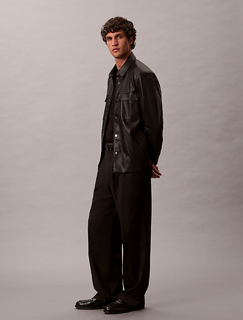 Calvin Klein Siyah Renkli Erkek Suni Deri Gömlek Ceket