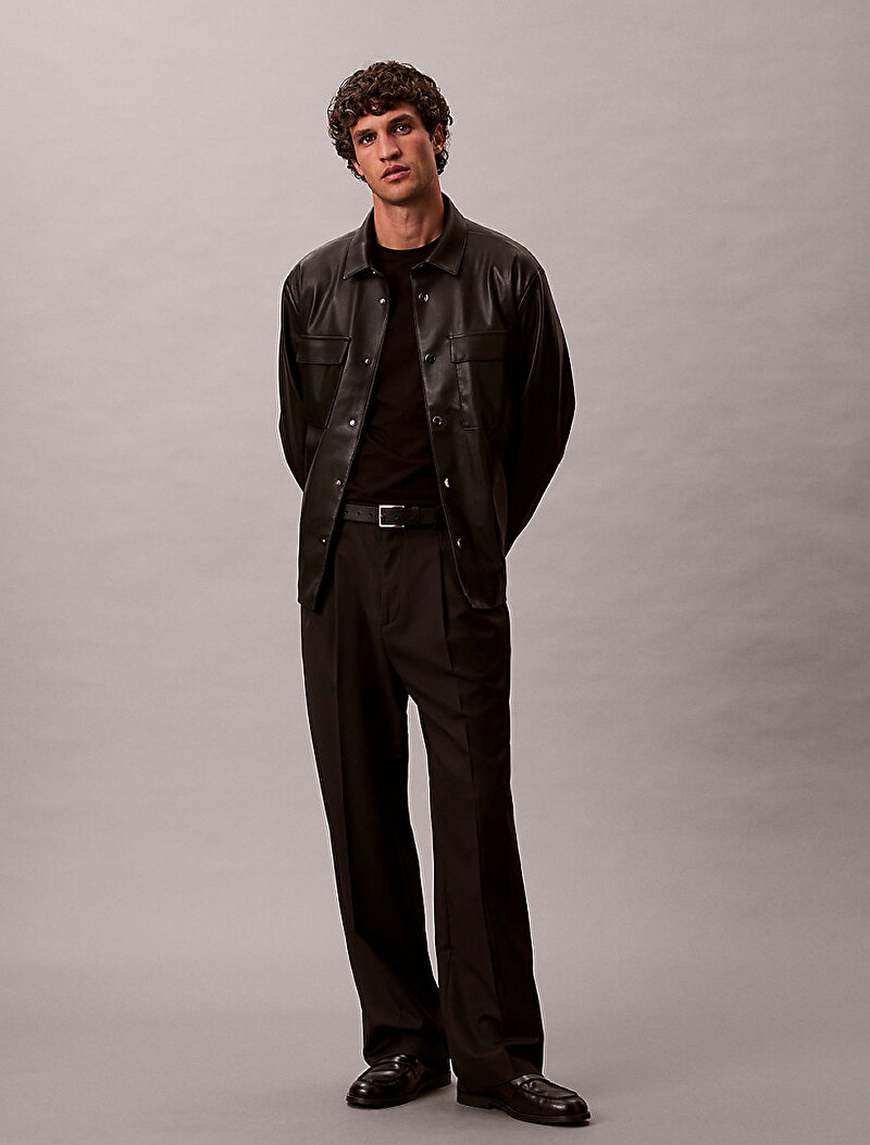 Calvin Klein Siyah Renkli Erkek Suni Deri Gömlek Ceket