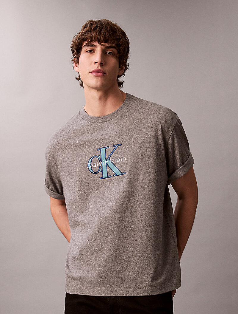 Calvin Klein Gri Renkli Erkek 16s Tricolor Monogram T-shirt