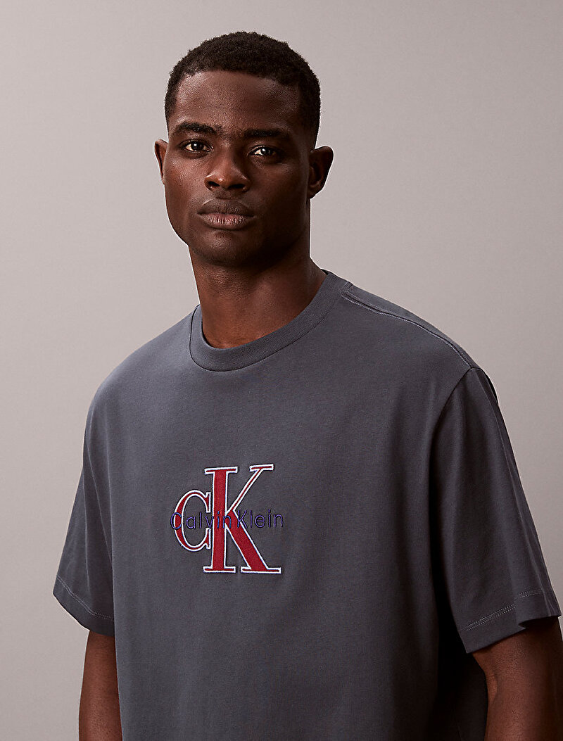 Calvin Klein Gri Renkli Erkek 16s Tricolor Monogram T-shirt