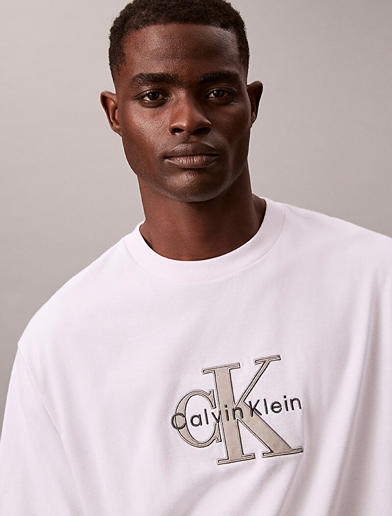 Calvin Klein Beyaz Renkli Erkek 16s Tricolor Monogram T-shirt
