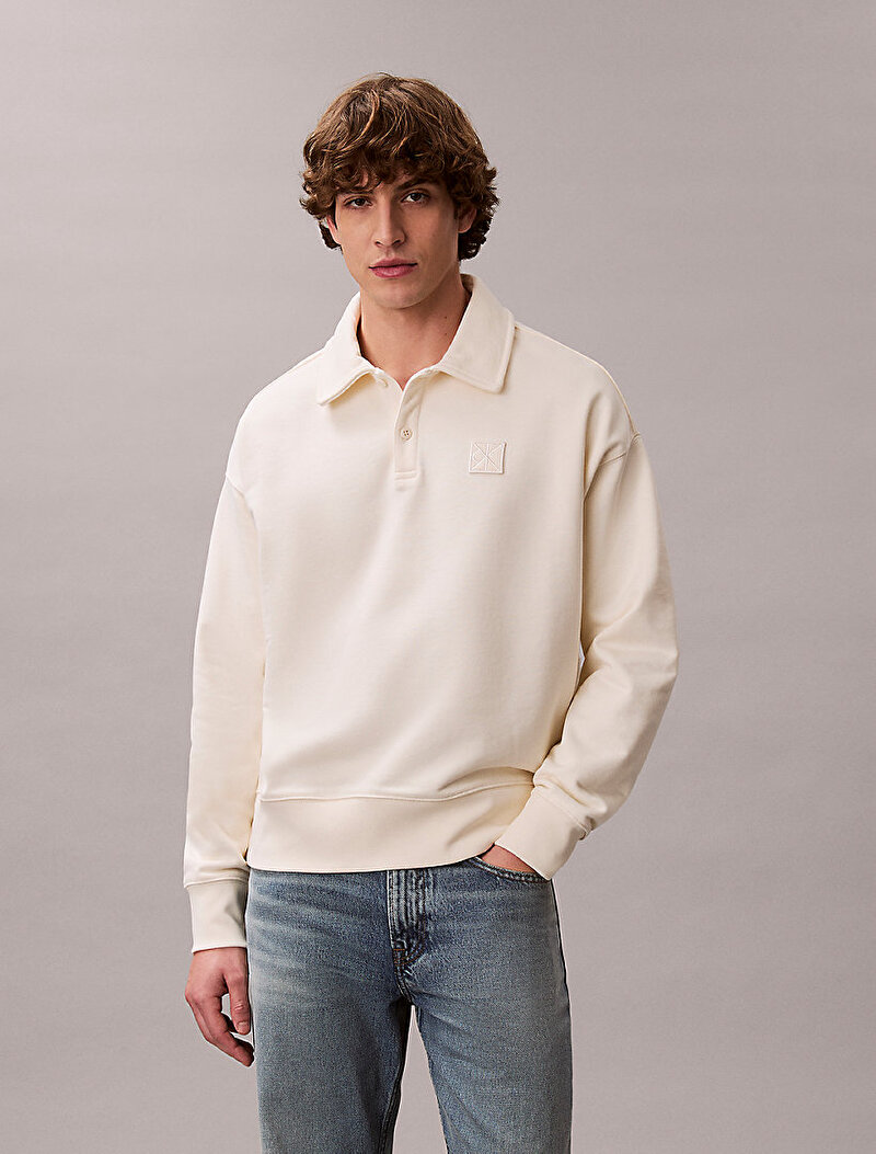 Calvin Klein Bej Renkli Erkek Weight Terry Sweatshirt