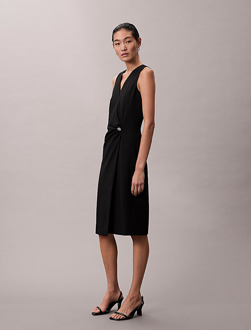 Calvin Klein Siyah Renkli Kadın Stretch Crepe Elbise